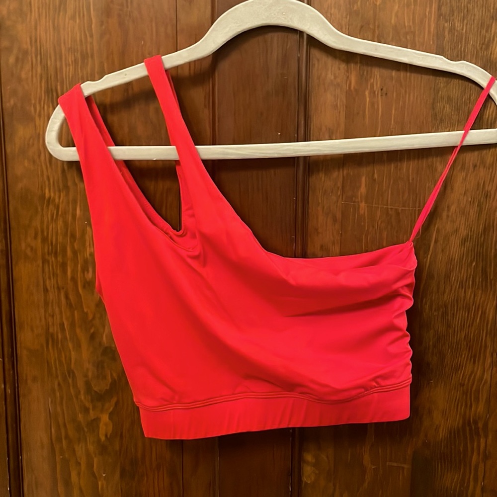 Red one shoulder cropped top